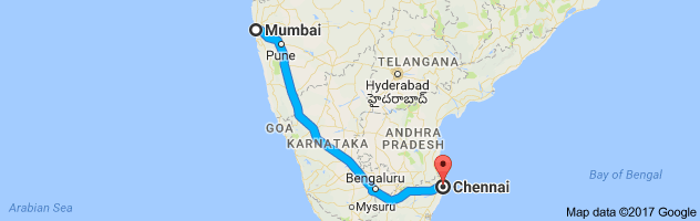 Mumbai to Chennai   route, distance, time and road conditions