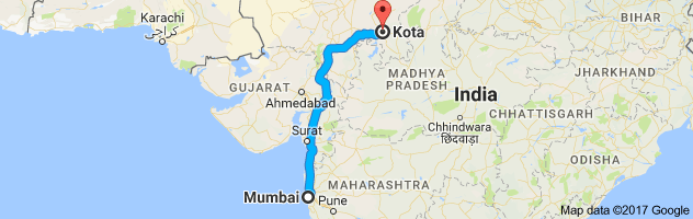 Mumbai to Kota  route, distance, time and road conditions