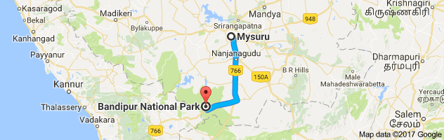 Mysore to Bandipur  route, distance, time and road conditions