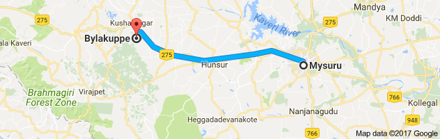 Mysore to Bylakuppe  route, distance, time and road conditions