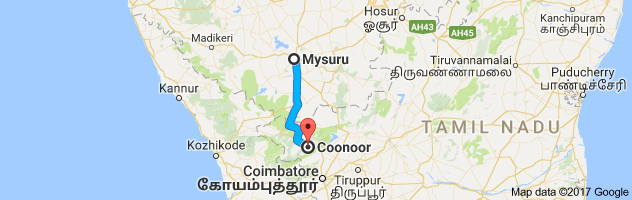 Mysore to Coonoor  route, distance, time and road conditions