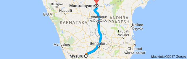 Mysore to Mantralayam route, distance, time and road conditions