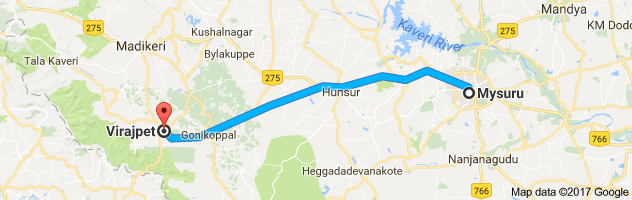 Mysore to Virajpet route, distance, time and road conditions