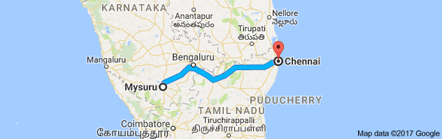 Mysore to Chennai  route, distance, time and road conditions