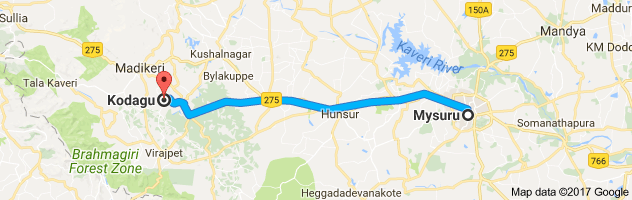 Mysore to Coorg route, distance, time and road conditions