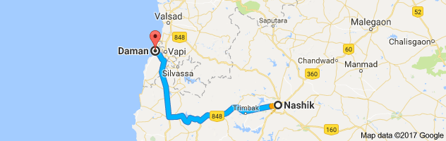 Nashik to Daman route, distance, time and road conditions