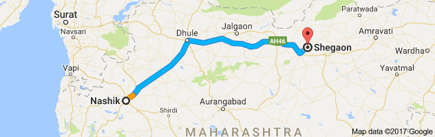 Nashik to Shegaon route, distance, time and road conditions