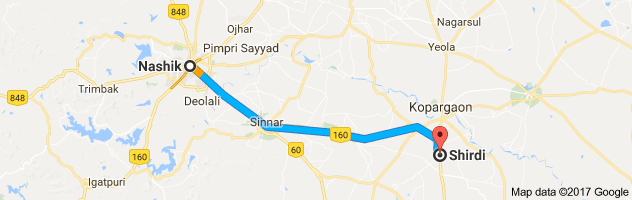 Nashik to Shirdi route, distance, time and road conditions