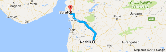 Nashik to Surat route, distance, time and road conditions