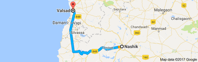 Nashik to Valsad route, distance, time and road conditions