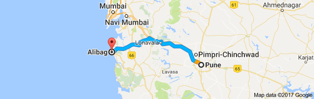 Pune to Alibag  route, distance, time and road conditions