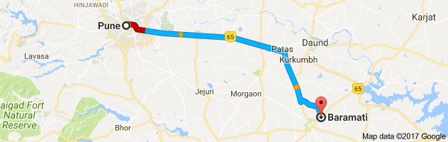 Pune to Baramati  route, distance, time and road conditions