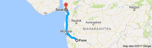 Pune to Surat route, distance, time and road conditions