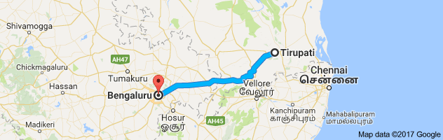 Tirupati to Bangalore  route, distance, time and road conditions