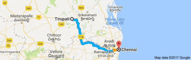 Tirupati to Chennai  route, distance, time and road conditions