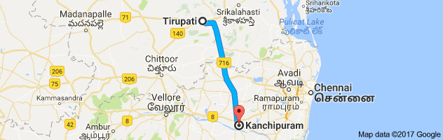 Tirupati to Kanchipuram route, distance, time and road conditions