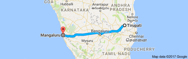 Tirupati to Mangalore route, distance, time and road conditions