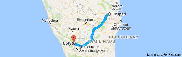 Tirupati to Ooty route, distance, time and road conditions