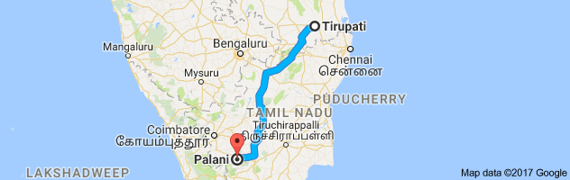 Tirupati to Palani route, distance, time and road conditions