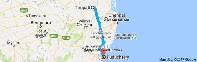 Tirupati to Pondicherry route, distance, time and road conditions