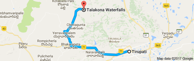 Tirupati to Talakona Water Falls route, distance, time and road conditions