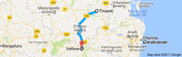 Tirupati to Vellore route, distance, time and road conditions