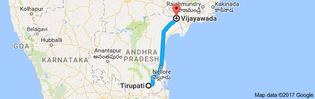 Tirupati to Vijayawada route, distance, time and road conditions