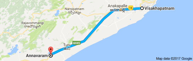 Vizag to Annavaram route, distance, time and road conditions