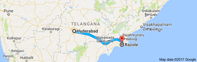 Hyderabad to Razole route, distance, time and road conditions