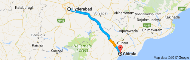 Hyderabad to Chirala route, distance, time and road conditions