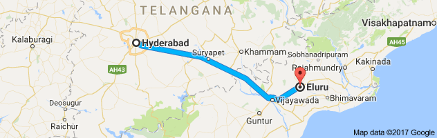 Hyderabad to Eluru route, distance, time and road conditions