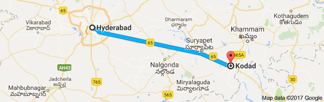 Hyderabad toKodad route, distance, time and road conditions