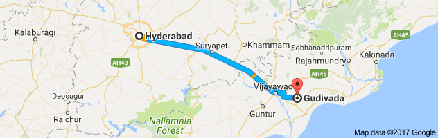 Hyderabad to Gudivada route, distance, time and road conditions