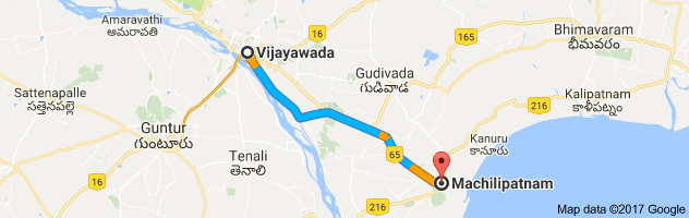 Vijayawada to Machilipatnam   route, distance, time and road conditions