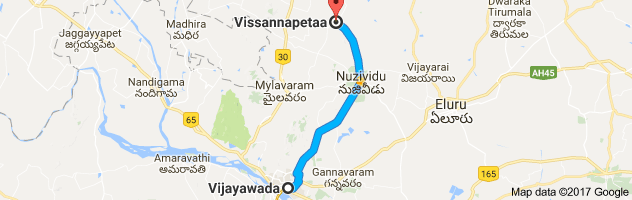 Vijayawada to Vissannapeta    route, distance, time and road conditions