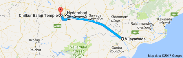 Vijayawada to Chilkur Balaji  route, distance, time and road conditions