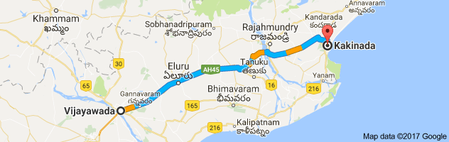 Vijayawada to Kakinada  route, distance, time and road conditions