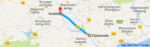 Vijayawada to Kodad route, distance, time and road conditions